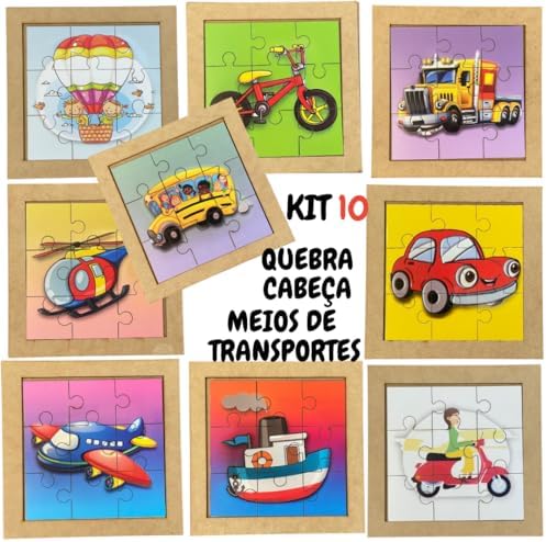 Kit 10 Quebra Cabeça em Mdf 9 Peças Jogo Pedagógico Infantil Lúdi...