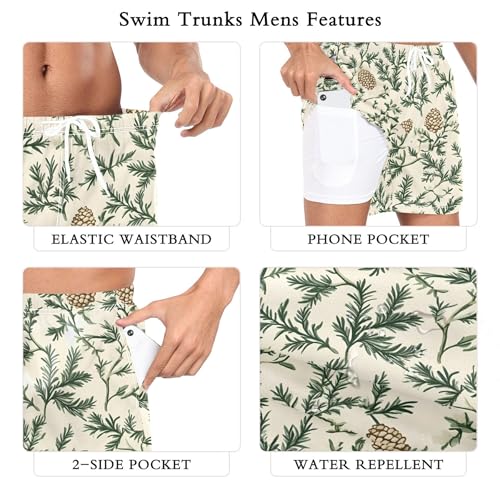 xigua Pine Cones Mens Swim Trunks with Liner, 5 inch Quick Dry Mens Boardshorts for Beach3