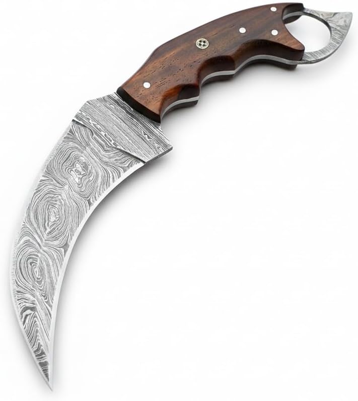 Warivo Handmade Damascus Karambit Knife, Fixed Blade Hunting & Camping Claw Knife with Sheath, Wood Handle, Sharp Outdoor Knife for Men & Women - Image 7