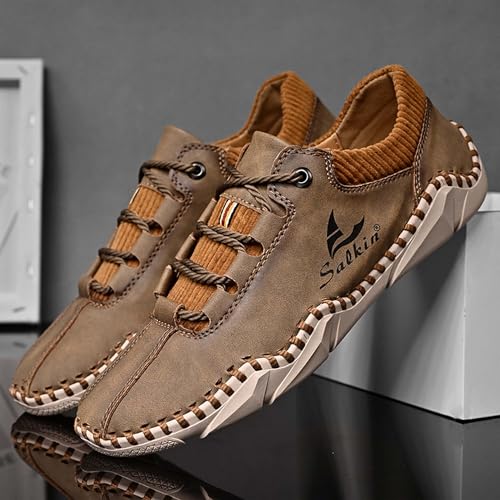 Men's Casual Walking Shoes Fashion Sneakers Lace-up Loafers Retro Business Office Shoes Men's Outdoor Sports Hiking Driving Shoes Men's Large Size Leather Shoes3