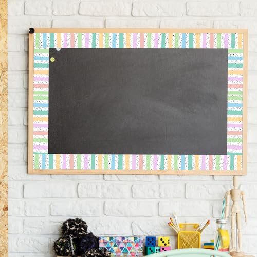 Image of Whaline 32.8 Ft Bulletin Board Borders Pastel Color Dot Stripe Die-Cut Rolled Border Trim for Back to School Classroom Office Chalkboard Wall Decoration