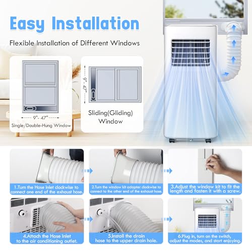 Image of 10000 BTU 3-IN-1 Portable Air Conditioner, Cools up to 450 Sq.Ft, Portable AC with Remote, LED Display, 24H Timer, Installation Kits & Screwdriver, No Wall Required, Ideal for Home & Office