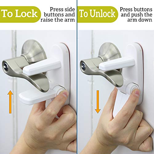 Improved Childproof Door Lever Lock (1 Pack) Prevents Toddlers From Opening Doors. Easy One Hand Operation For Adults. Durable Abs With 3M Adhesive Backing. Simple Install (White, 1-Pack) #TOP1