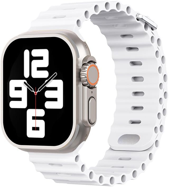Sport Ocean Bands Compatible with Apple Watch Band Ultra SE Series 8/7/6/5/4/3/2/1 iWatch Silicone Straps 49mm 45mm 44m 42mm 41mm 40mm 38mm for Women Men Adjustable Wristbands White 38/40/41