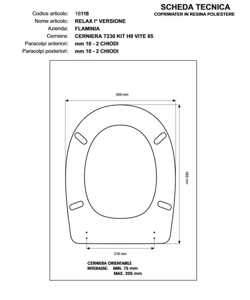 Asiento inodoro Flaminia Relax I. vers. Blanco Tapa Cremallera lento Soft Close cromo