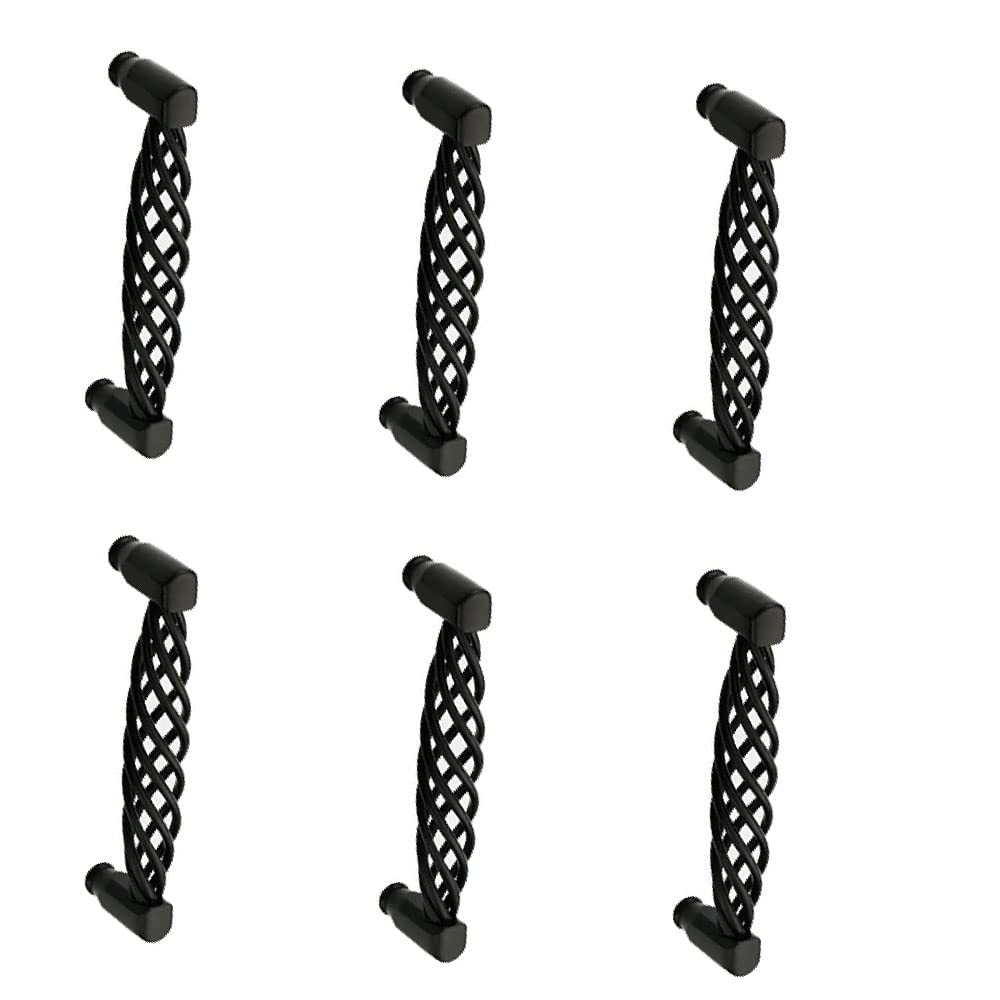 SEIWEI Vintage Nickel Iron Alloy Cabinet Handles, Set of 6 Black Hollow Out Birdcage Furniture Handles for Dresser, Cabinet, Door, Closet, Drawer (96MM Hole Spacing Type H)