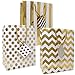 12 Gift Boutique Medium Metallic Gold Gift Bags; Polka Dots, Stripes and Chevron Exquisite Designs; Birthday, Graduation, Baby Shower, Wedding Gift Bags