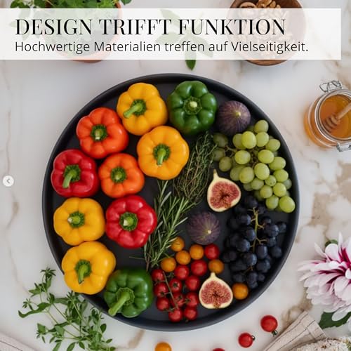 Deko Tablett 3er Set, Serviertablett rund (25 cm, 30 cm, 40 cm), Dekotablett für Adventskranz, Kerzentablett & ganzjährige Deko, Stilvolles Tablett rund Schwarz - Made in Europa