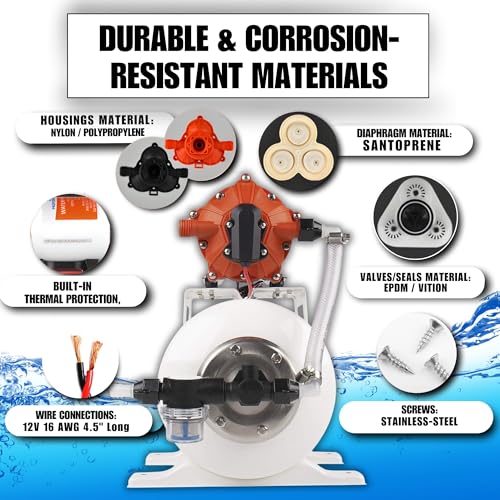 SEAFLO Marine Water Pump 12 V DC 60 PSI 5.5 GPM 2 Gallon Accumulator Tank System | Accumulator Pressure Boost System for Smooth and Quiet Operation | 4-Year Warranty