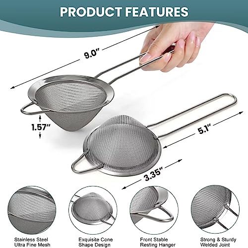 CUNSENR Premium Fine Mesh Tea Strainer - Stainless Steel Cocktail Strainer for Drink - Small Strainers for Kitchen, Tea Herbs, Juice, Coffee - Mini Strainer for Juicing - Easy to Use & Clean, Black - Thumbnail 3