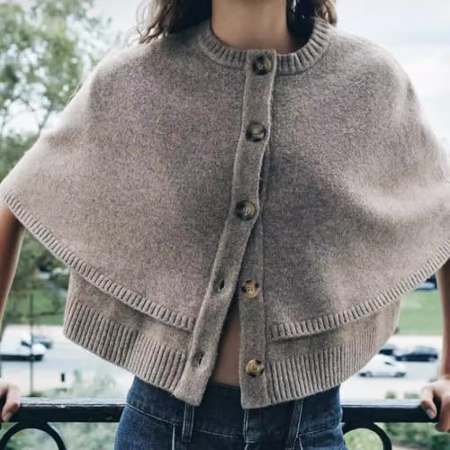 Image of Knit Cape Coat for Women Button Up Cropped Cardigan Corporate Outfits Dressy Casual Old Money Aesthetic