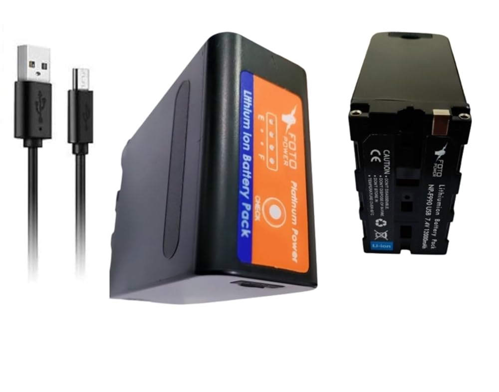 NP-F990 Pro with USB Lithium-Ion Rechargeable Video Camera Battery 7.4v 12000mAH with Charger | NP F990 PRO USB | FOTO POWER