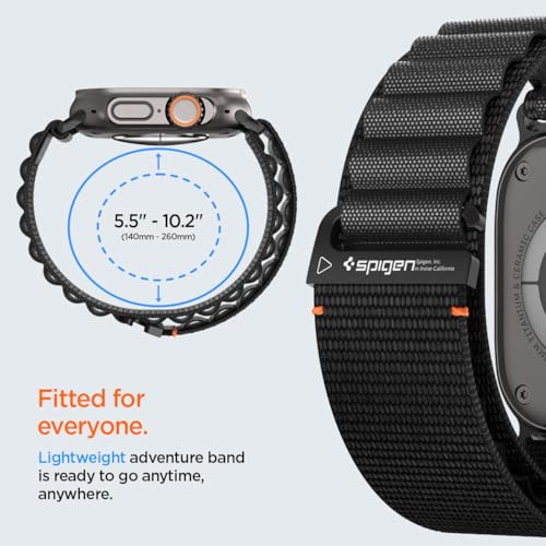 Spigen Fabric Strap (WBF1) Apple Watch Band — 42–49mm, Hook Buckle, Black — view 4