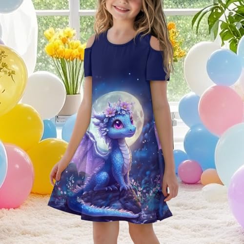 Xpyiqun Dresses for Gilrs 3-14 Summer Kids School A Line Swing Party Dress Off-Shoulder Short Sleeve Dresses4
