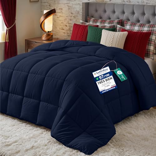 Utopia Bedding Couette 200x200 cm, Couette Chaud 370 GSM, pour lit 2 Personne, Couverture Bleu Marine avec Onglets d'angle (Bleu Marine)