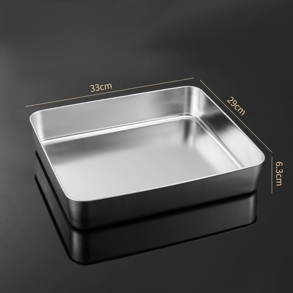Teglia rettangolare in acciaio inox, set da 2 pezzi, 33 x 29 x 6 cm, lavabile in lavastoviglie, per torte, lasagne, tiramisù