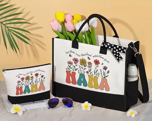 MAYICIVO Best Grandma Mothers Day Gifts for Nana from Granddaughter Grandchildren Grandkids, Unique Grandma Birthday Gifts Nana Canvas Tote Bag & Makeup Bag Gift for New Grandmother Gigi Mimi2