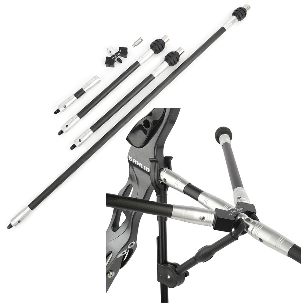 FQH 3K Carbon Balance Bar Stabilizer Set - Archery Damper for Recurve Bow & Compound Bow Hunting (Silver 30in 45°)
