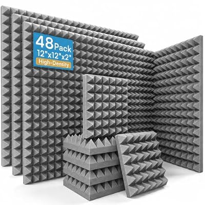 AUSLET 48 Pack Pyramid Acoustic Foam Panels, 12" x 12" x 2", Gray