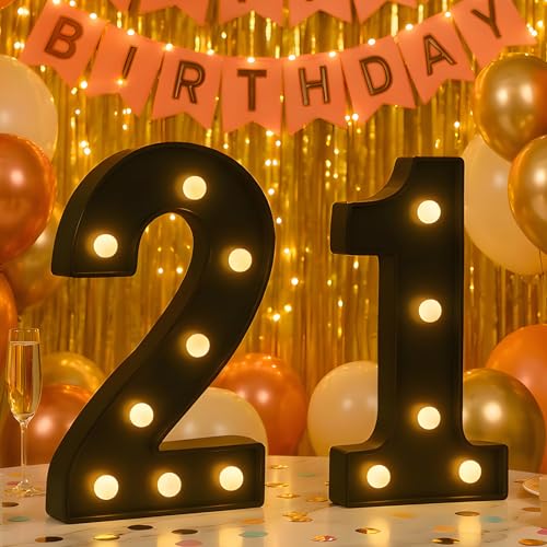 Image of 21st Birthday Decorations for Her Him, Black Light-Up Number 21 Sign, Battery-Operated Illuminated Party Table Decoration Backdrop Wall Decor, 21st Birthday Gifts for Him Her ZJDZTK