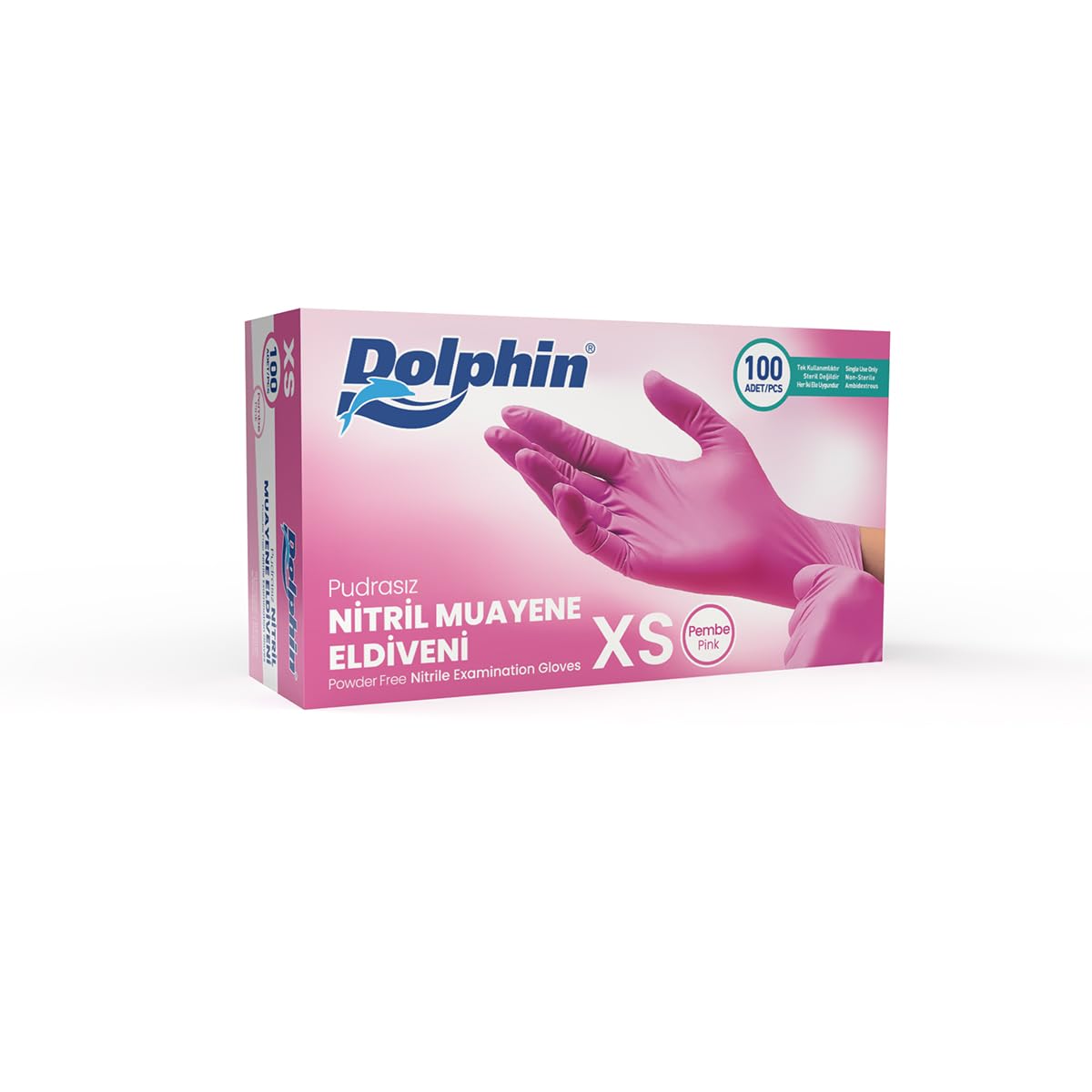 Dolphin Pembe Nitril Eldiven Pudrasız (XS) 100'lü Paket