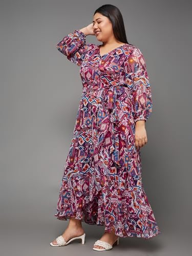 Image of Miss Chase A+ Women's Bohemian V-Neck Flutter Sleeve Chiffon Relaxed Fit Wrap Maxi Dress