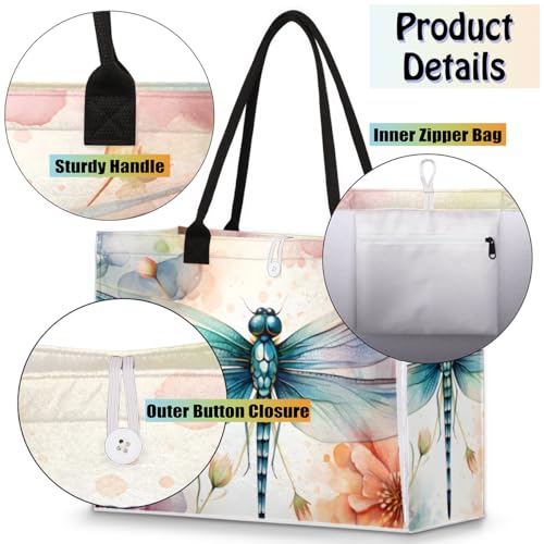 Dragonfly Daisy Tote Bag for Women Large Beach Bag Reusable Tote Bags for Work Travel Beach Shopping4