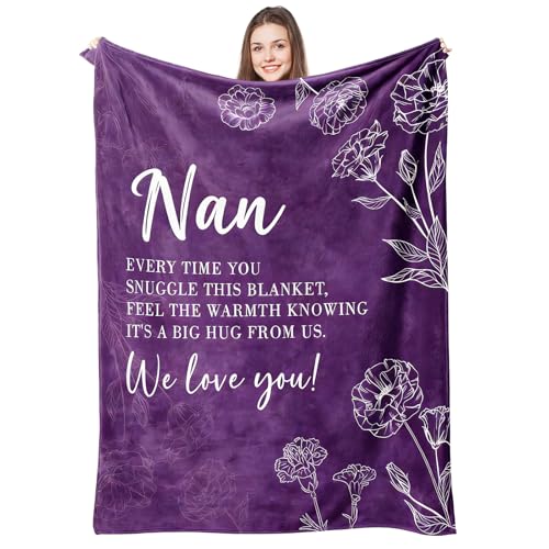 twirush Gifts for Nan Gifts for Nanny 150 * 130cm Flannel Blanket Nan Gifts from Grandchildren Christmas/Birthday Gifts for Nan Nanny Nana Grandma (Purple)