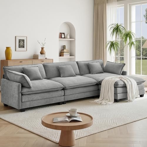 Image of KISLOT 122 inch Oversized Modular L-Shaped Sectional Sofa with 5 Pillows, Sand