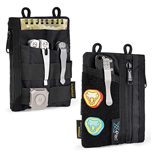 VIPERADE VE18 Pochette EDC pour homme, pochette de rangement EDC, 3 emplacements avec 2 poches zippées, pochette EDC pour outils multifonctions (XPAC-noir doux)