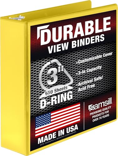 Samsill Durable 3 inch 3 Ring Binder D Ring Binder 100% Recycled Chipboard Yellow