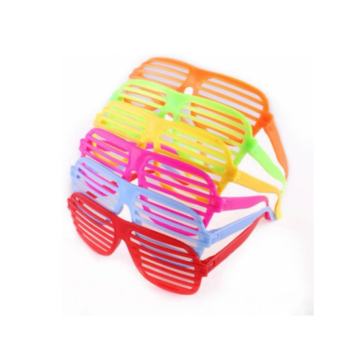 Wanna Party Bright Neon Round Shutter Shades – Pack of 6 Multicolour Retro Party Glasses for Kids & Adults | Fun Dress Up Accessories for Birthday, DJ Night, School Events, Stage Shows