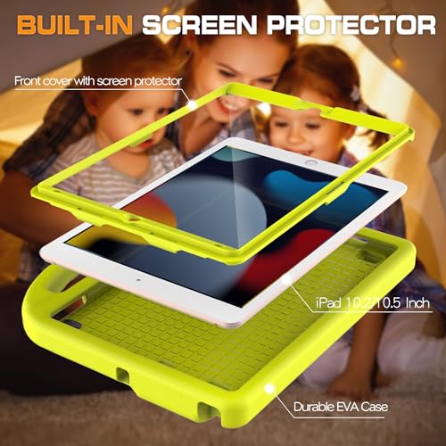 Image of Kids Case for iPad 9th /8th /7th Generation, iPad 10.2 Kids Case with Built-in Screen Protector, Durable Shockproof Handle Stand Protective Cover for iPad 10.2 Inch 2021 /2020 /2019, Yellow