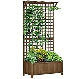 Outsunny Jardinera con Enrejado de Madera Macetero de Jardín con Soporte para Trepadora Cultivo de Plantas Flores Jardinera con Celosía para Patio Terraza 90x45x183 cm Marrón