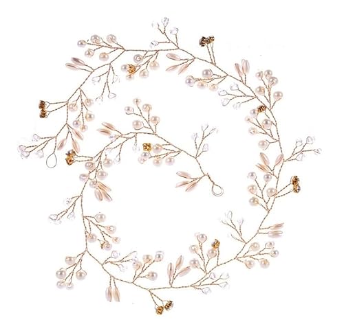 Arranjo de Cabelo Enfeite Noiva Debutante, 50 cm, Fio Strass, Pérolas (Dourado, 50cm)