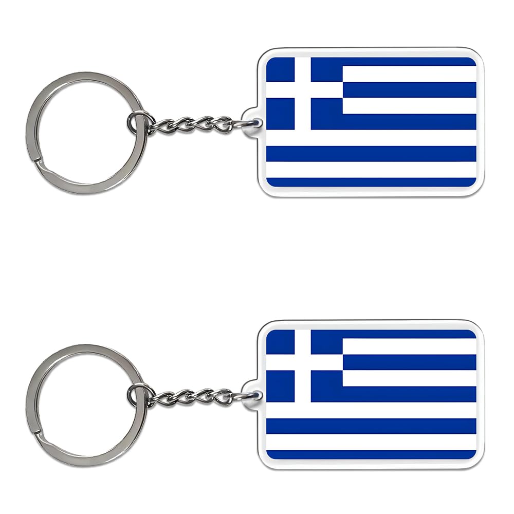 FHZJKJX 2 Pack Greece Flag Keychain Greek Key Ring - Greece, Medium