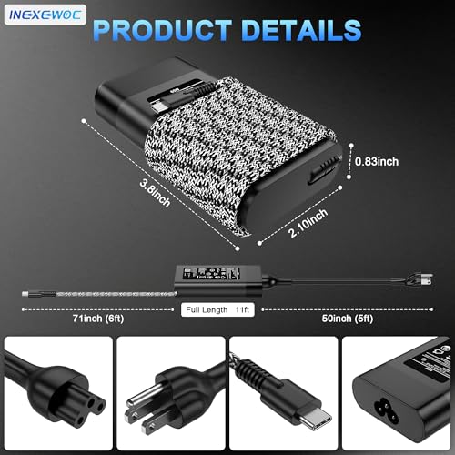 Image of Slim 65W USB C Charger Compatible with HP Chromebook,Elite x2,ProBook,Elitebook x360,Elitebook,Spectre X360,Spectre,Envy X360,Type C Fast Charging Power Cord Ac Adapter