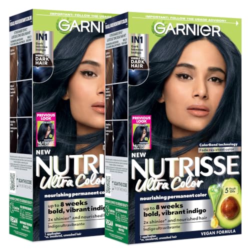 Garnier Hair Color Nutrisse Ultra Color Nourishing Creme, BL21 Reflective Blue Black (Blackberry Mojito) Permanent Hair Dye, 1 Count (Packaging May Vary) (Pack of 2)