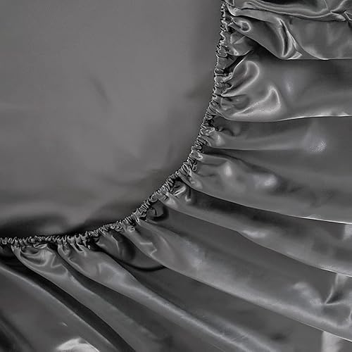 Miniatura 24 de Sfoothome Juego de sábanas de satén plateado, sábanas de satén tamaño individual, juego de sábanas de satén sedoso de bolsillo profundo con 1 sábana