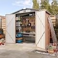 Aoxun 6'x4' Outdoor Storage Shed with Base Metal Garden Shed for Outside (Brown, 6' x 4'W/Base)