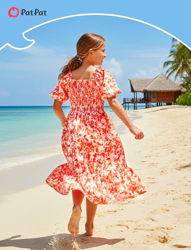 Image of PATPAT Family Matching Outfits Mommy and Me Dresses Floral Dress & T-Shirts | Mommy and Me Easter Dresses, Puff Sleeve Floral Sundress, Cotton Blend T-shirts, Couples Party Wedding Vacation Outfits