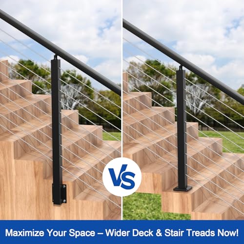 Image of BLIKA 2 Pack 36 inch Side Mount Stair Cable Railing Post for 25-35 Degrees Stair, Stainless Steel, Right Side Fascia Mount Stair Railing Post for Cable Railing Kit, Black Powder Coated Side Mount Post