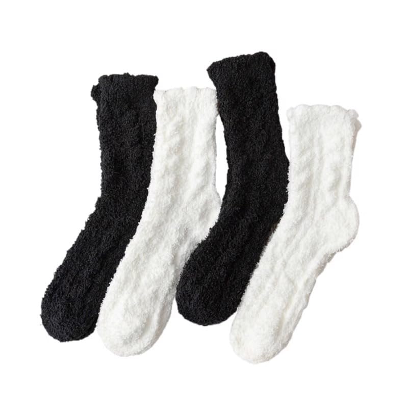 Kelabia 4 Pair Fuzzy Socks for Women Winter Warm Coquette Ruffle Thick Socks Fluffy Vintage Cozy Slipper Outdoor Indoor Socks