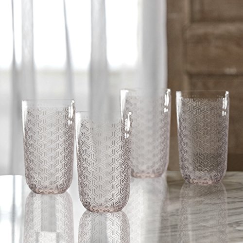 Elle Decor 229806-4HBPU Bistro Key 4 Piece Set Highball, Glass Elegant Barware and Drinkware, Dishwasher Safe, 14 oz., Pink - Image 3