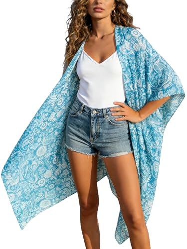 Image of Breezy Lane Women's Kimono Cardigan Summer Swimsuit Coverups Beach Cover Up with Floral Print for Vacation