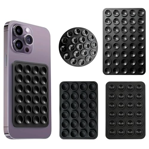 4 Piezas Ventosa Móvil de Silicona, Soporte con Ventosas de Doble Cara y Adhesivo para Selfies y Vídeos, Pack de Ventosas para Funda de Móvil Compatibles con y, Negro