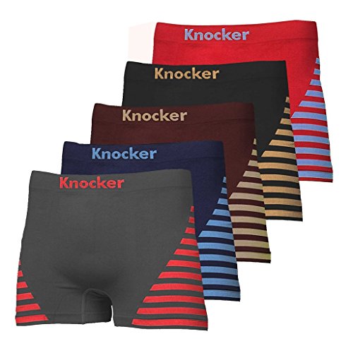 Men's Both Side Stripes Printed Nylon Stretchable Boxer 5-Pcs Set, One Size, Asst