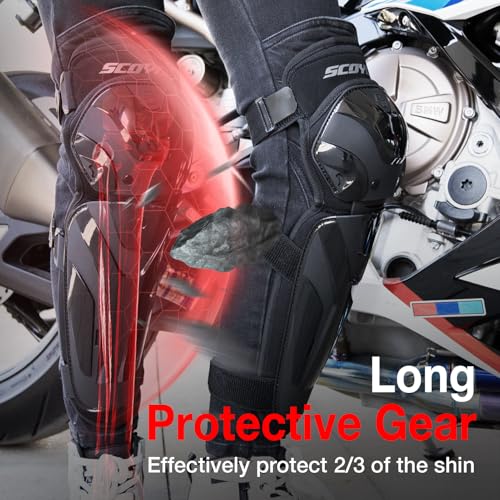 Image of Scoyco 1 Pair Motorcycle Knee Shin Guard Pads Black 3 Sections Adjustable Knee Cap Pads Protector Armor for Motocross Racing Long Leg Sleeve Gear Crashproof | Adjustable Bands Protective Gear for Cycling