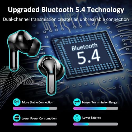 Image of Wireless Earbuds, 2026 Bluetooth 5.4 Headphones NEW Ear Buds 40H Bass Stereo in-Ear Earphones ENC Noise Cancelling Earbuds with 4 HD Mic, USB-C LED Display IP7 Waterproof Sport Headset for Android iOS