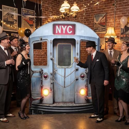 Image of Colingmill 5.5 Ft New York Subway Cardboard Stand Up Cutout Life Size Patriotic New York Themed Party Decor Backdrop Photo Props Subway Standup for N Y C America Theme Party Supply